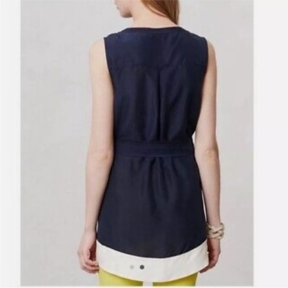 Maeve Anthropologie Istmo Navy Blue Silk Tunic Sz6 - Picture 2 of 6
